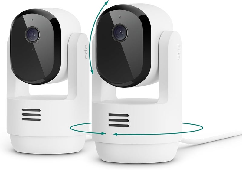 ARLO Essential Indoor Pan Tilt Security Camera 2K (2025 Release) - Wired Plug-in Power, Person Recognition, Animal Detection, Animated Preview, 1-Month Secure Plan, Auto Motion Tracking, 2 Cam, White - Image 1